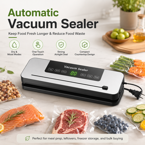 FreshLock automatic vacuum sealer with dry and moist modes for meal prep and food storage